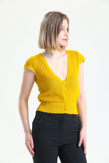 Sense V-Neck Openwork Buttoned Vest| Taa8789Y08 Gold