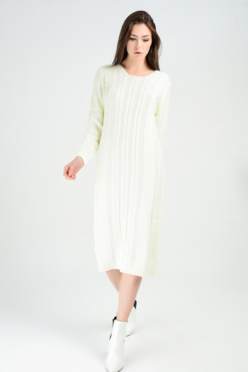 Sense Hair Knit Long Knitwear Dress| Trk18281 Ecru