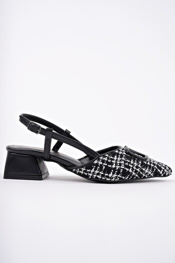 MUGGO Jumani Pointed Toe Buckle Open Back Classic Short Heeled Women's Shoes