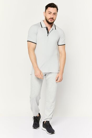 motion Men Regular Fit Brand Logo Short Sleeves Polo Shirt, Light Grey