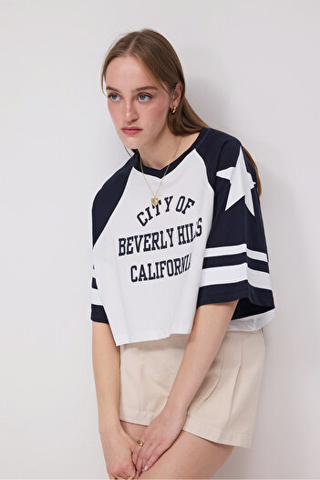 Addax Text Printed Crop T-Shirt (P10421)