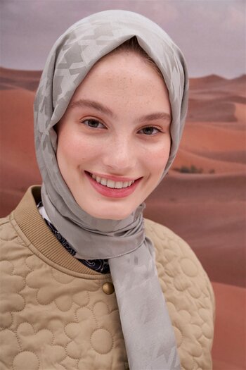 carell Crowbar Jacquard Italian Silk Shawl Light Gray