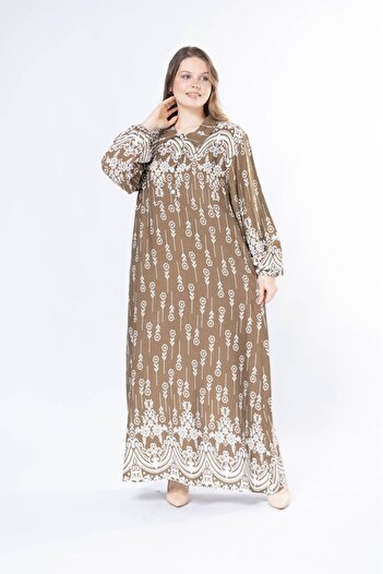 mervemoda Γυναικείο μακρύ plus size υφαντό φόρεμα βισκόζης