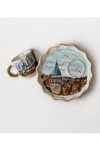 Store Special Design Hand Painted New Galata Tower Series Turkish Coffee Cup