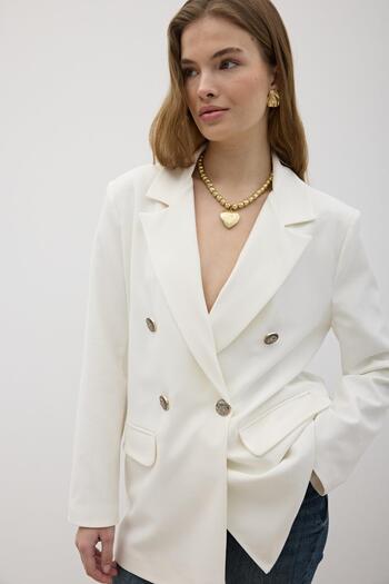 LEVURE Önü Düğme Detaylı Omzu Vatkalı Blazer Ceket BEYAZ