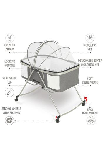 TEKNUM 3 - IN - 1 Baby Cot / Cradle w / Mosquito net & Wheels - Dark Grey