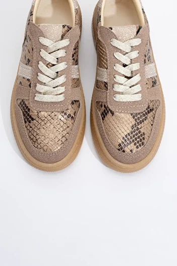 LuviShoes Rexie Gold Patterned Lurex Women's Sneakers