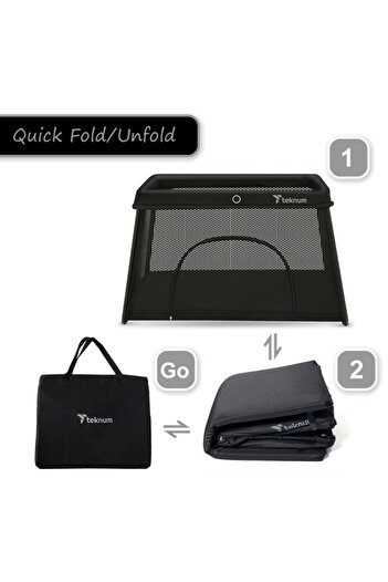 TEKNUM Portable Quick fold Playard & Cot with Zipper Door & Carry Bag - Midnight Black