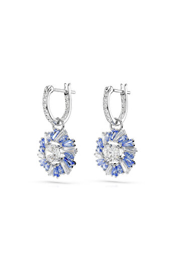 Swarovski Idyllia damla küpeler, Karışık kesimler, Çiçek, Mavi, Rodyum kaplama