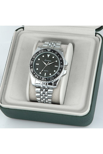 Forentina Men's Gray Metal Wrist Watch in Green Leather Box Ps3935