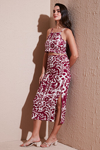 Lela Slim Fit Rope Strap Slit Midi Bottom-Top Suit 5865726