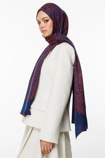 Mooncorn Morocco Pattern Double Sided Shawl Navy Blue-Ceap Shell
