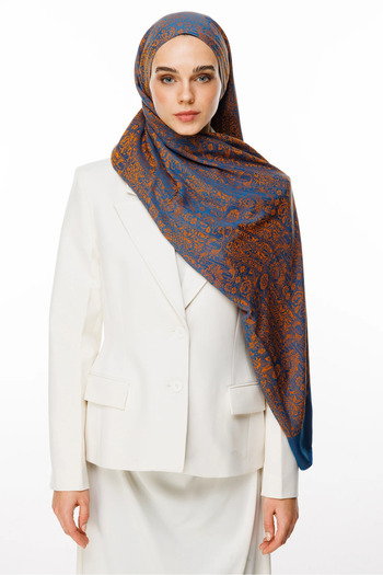 Mooncorn Henna Pattern Double Sided Shawl Petrol Blue-Orange