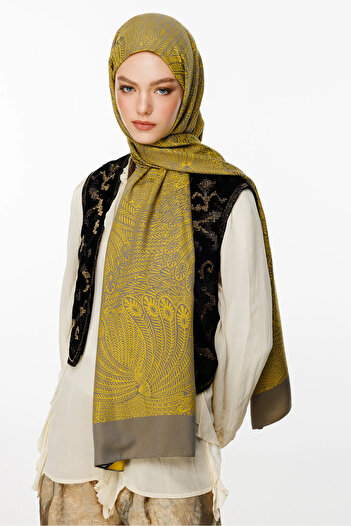 Mooncorn Mayra Pattern Shawl, Reversible and Mustard - Dark Gray