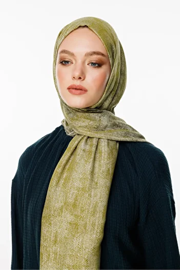 Mooncorn Sahara Pattern Double Sided Shawl Oil Green-Ecru