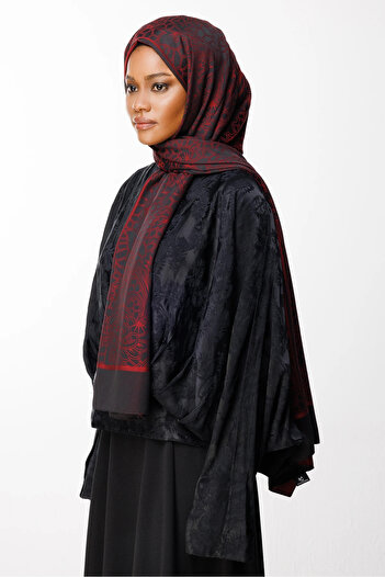 Mooncorn Lavin Pattern Double Sided Shawl Black-Burgundy