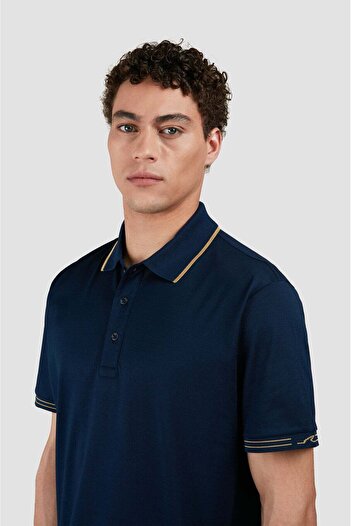 PAUL&SHARK Erkek Regular Fit İnce Pike Pamuklu Kısa Kollu Mavi-Gold Polo Yaka T-Shirt 25411236-13E