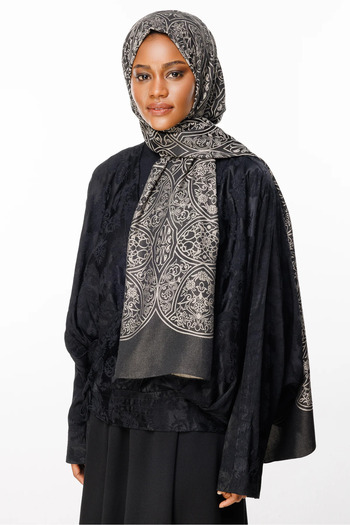 Mooncorn Morocco Motif Double Sided Shawl - Black Beige