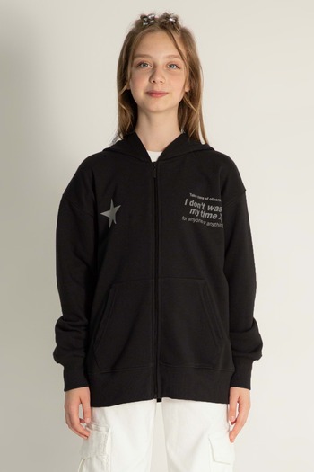 wakawakakidsstore Star Printed Hooded Zipper Closure Girl's Cardigan