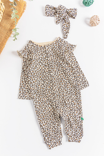 Babymod Leopard Patterned Bandanna Baby Girl Jumpsuit