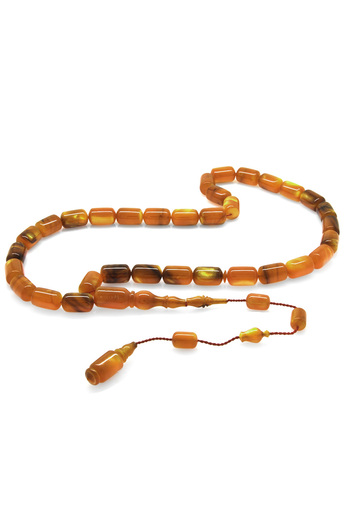 Tesbihane Systemed Capsule Cut Pearlescent Orange-Black Colorful Catalin Rosary