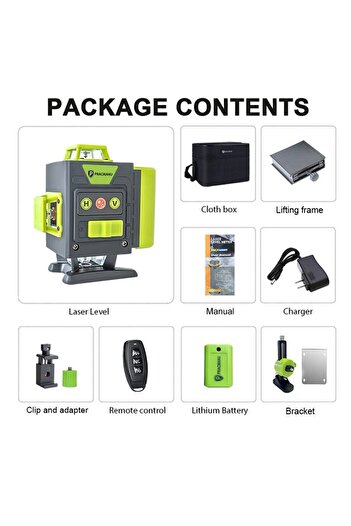 Choice1 Set 2 Pracmanu 4D 16 Lines Mini Laser Level 360 Self-Leveling Horizontal and Vertical Cross Green Li