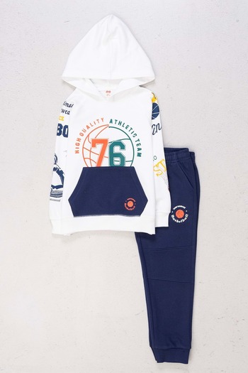 Waka Waka Front Sleeves Printed Kangaroo Pocket Hooded Boys' Tracksuit Set