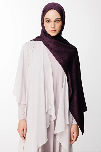 Mooncorn Henna Desen Çift Taraflı Şal Mor-Siyah