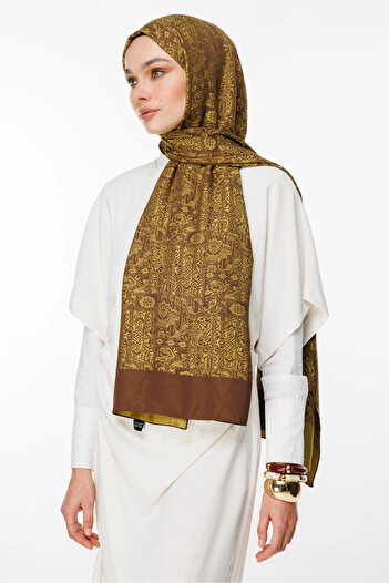 Mooncorn Henna Pattern Double Sided Shawl Bitter Brown-Mustard
