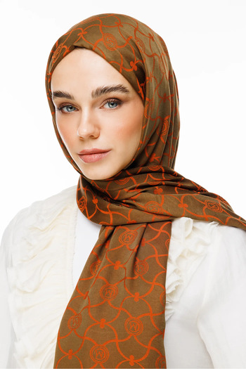 Mooncorn Dark Khaki Cinnamon Marrakech Pattern Double Sided Shawl