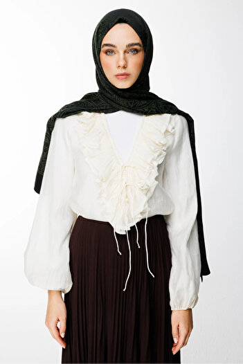 Mooncorn Morocco Pattern Double Sided Shawl Black Khaki