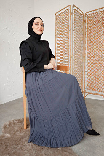 Poll Prive Dark Gray Chiffon Tiered Skirt