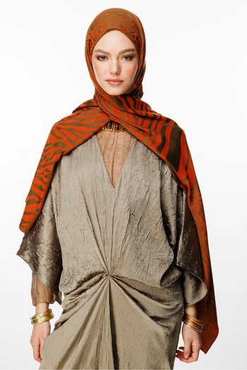Mooncorn Riad Pattern Double Sided Shawl Dark Khaki-Cinnamon