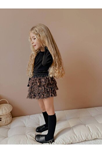 YİGİT BUTİK Комплект долнище и горнище за момиче с леопардов тюл Yigit Butik