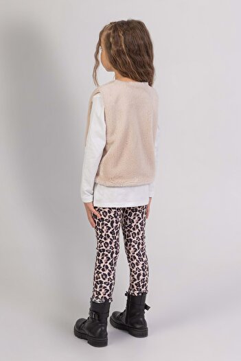 wakawakakidsstore Girls' Triple Suit with Plush Vest and Leopard Print Leggings