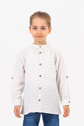 wakawakakidsstore Judge Collar Sleeves Adjustable Muslin Fabric Boy's Shirt - 9-10 Years