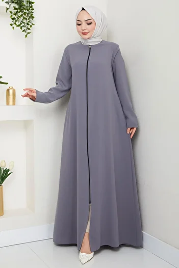 hafsamina Large Size Ferace Grey, Zippered Hm2488