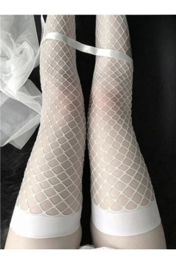 Lavanta White Mesh Garter Stockings - over the Knee, Durable & Sexy