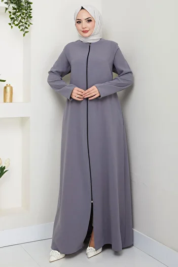 hafsamina Large Size Ferace Grey, Zippered Hm2488