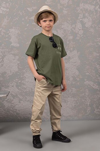 ww waka waka kids store Kargo Cepli Gabardin Erkek Pantolon - Bej - 7-8 YAŞ