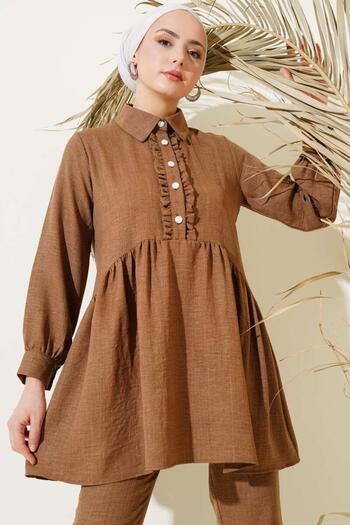 modasindoma Women's Ruffled Collar Double Set