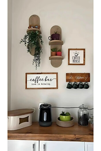 Wooden Factory Coffee Bar Coffee Corner with Cup Hanger Wall Decoration and Kitchen Ornaments, Wooden Board Set