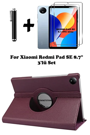 TEKNETSTORE Xiaomi Redmi Pad Se 8.7 Inch Tablet Compatible 360 Rotary Pu Leather Case Set with Sleep Mode