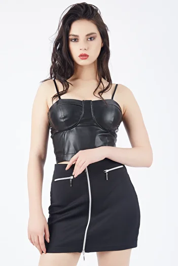 Sense Sus Pocket Zipper Front Combi Zipper Scuba Skirt| Etk14043 Black