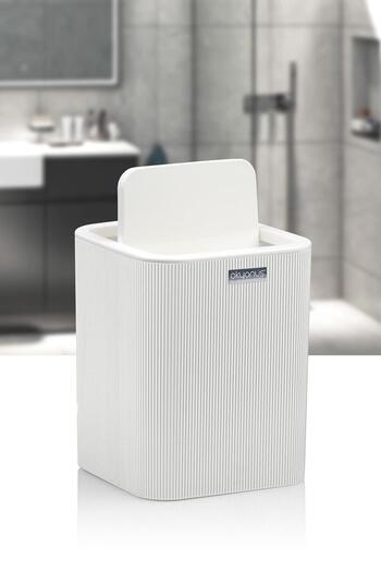 Okyanus Home Mina White Striped Square Trash Can