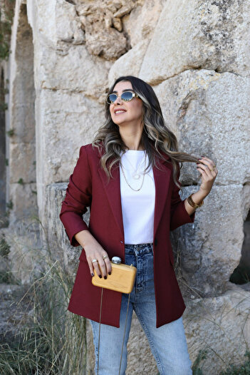 bytugcekaya Bordo Yün Efekt Blazer