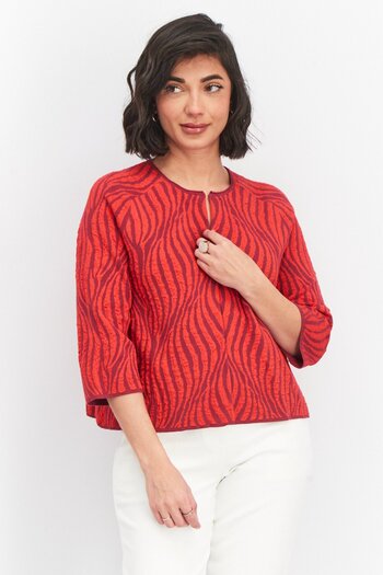 Stefanel Women Round Neck Textured Cardigans, Red