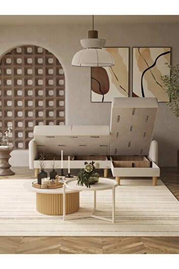 Modalife Bohem Köşe Takımı, İskandinav L Koltuk, Modern Köşe Koltuk, Uzanmalı, Yataklı Sandıklı