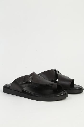 Pierre Cardin Ανδρικές δερμάτινες μαύρες παντόφλες - PC-7346