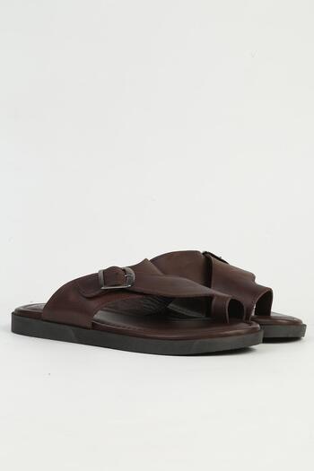 Pierre Cardin Ανδρικές δερμάτινες παντόφλες καφέ - PC-7346